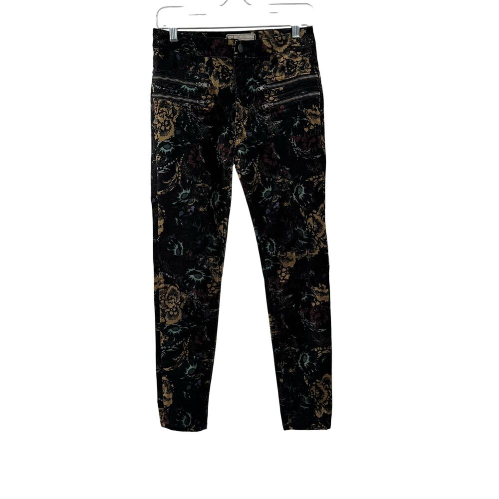 Free People floral velvet high rise skinny jeans